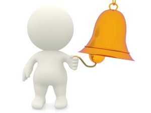 3D man ringing the bell - isolated over a white background